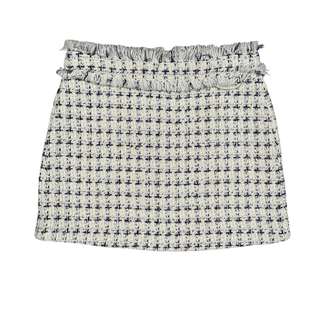 Katie J NYC Charlotte Boucle Tweed Textured Fray Skirt Large